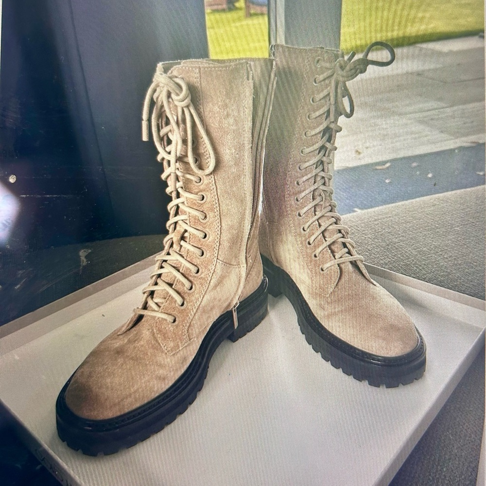 Jimmy Choo Beige Lace-Up Combat Boots
